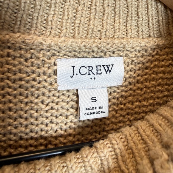 J. Crew Factory Womens S Tan Mock Neck Cable Knit Sleeve Sweater Neutral Coastal - Picture 4 of 11
